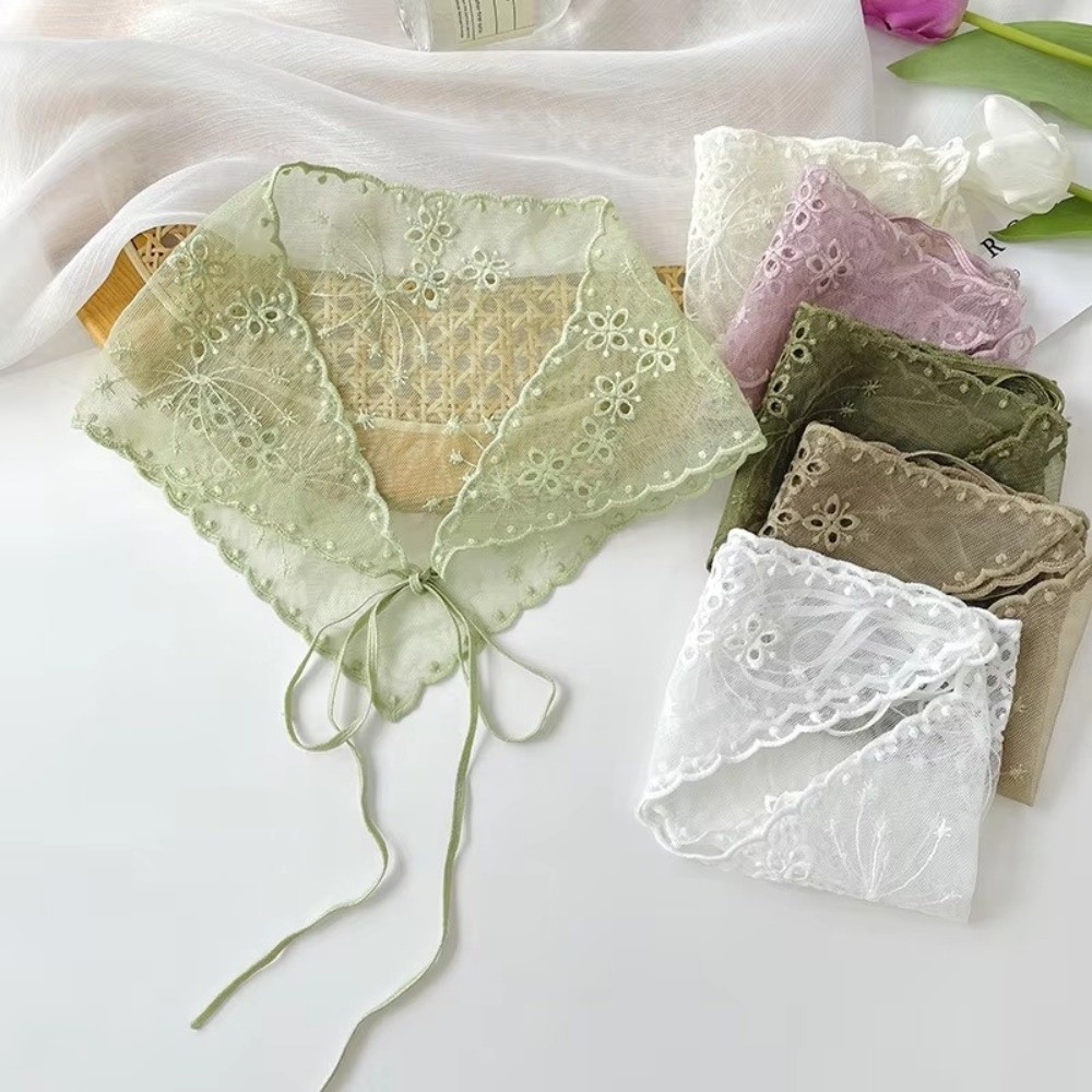 Foulard Cheveux Décontracté Vintage en Dentelle Florale, Écharpe Fine et Mignonne, Style Chic Bohème, Bandanas Blancs pour Femme, Style Champêtre