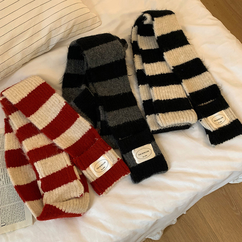 Coréen noir blanc rayé écharpe pour les femmes mode couleur bloc laine foulards coupe-vent chaud foulard cou protecteur Snood