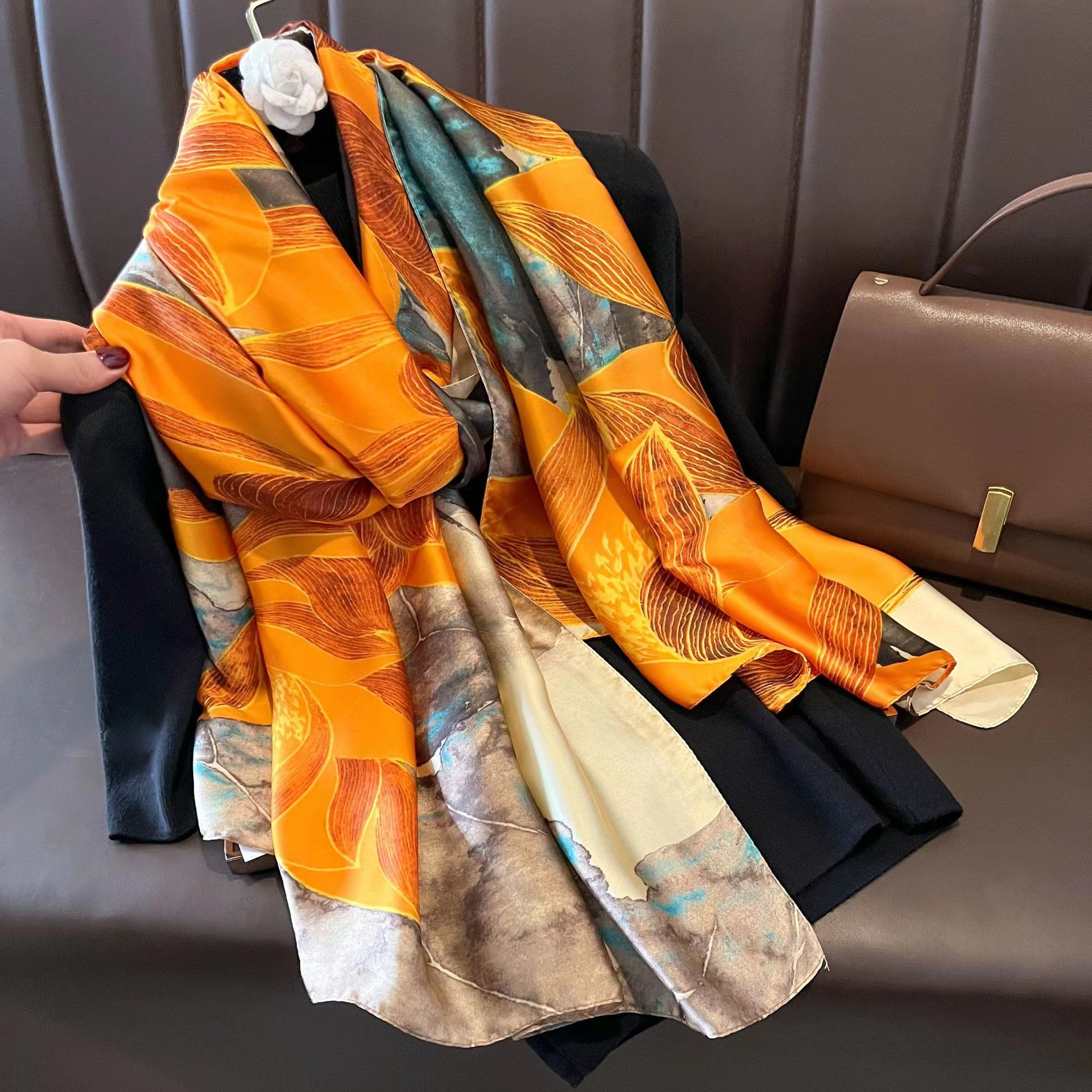180*90 cm marque de luxe printemps été automne femmes vêtements nouvelle mode couleur correspondant imprimé foulard en soie dame populaire turba