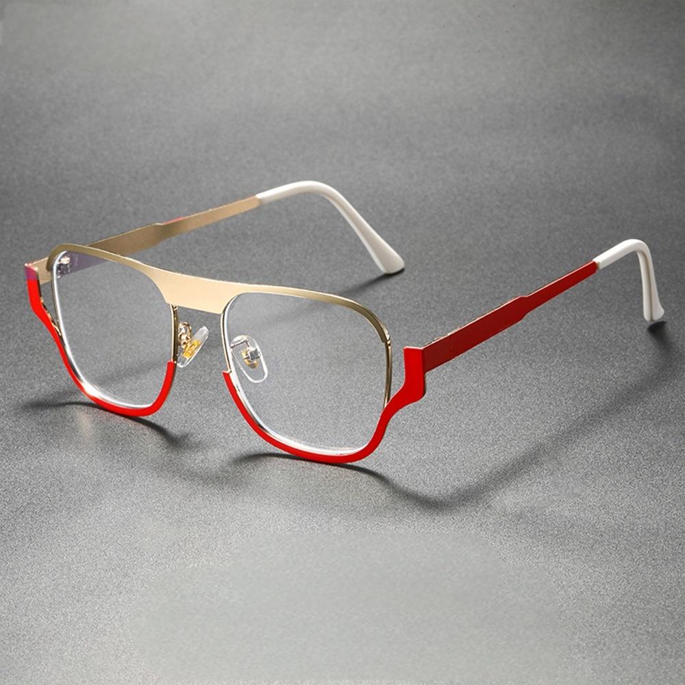 Lunettes d'aviateur pour hommes, élégantes, en métal, bicolores, surdimensionnées, anti-lumière bleue, monture pilote classique, sans correction