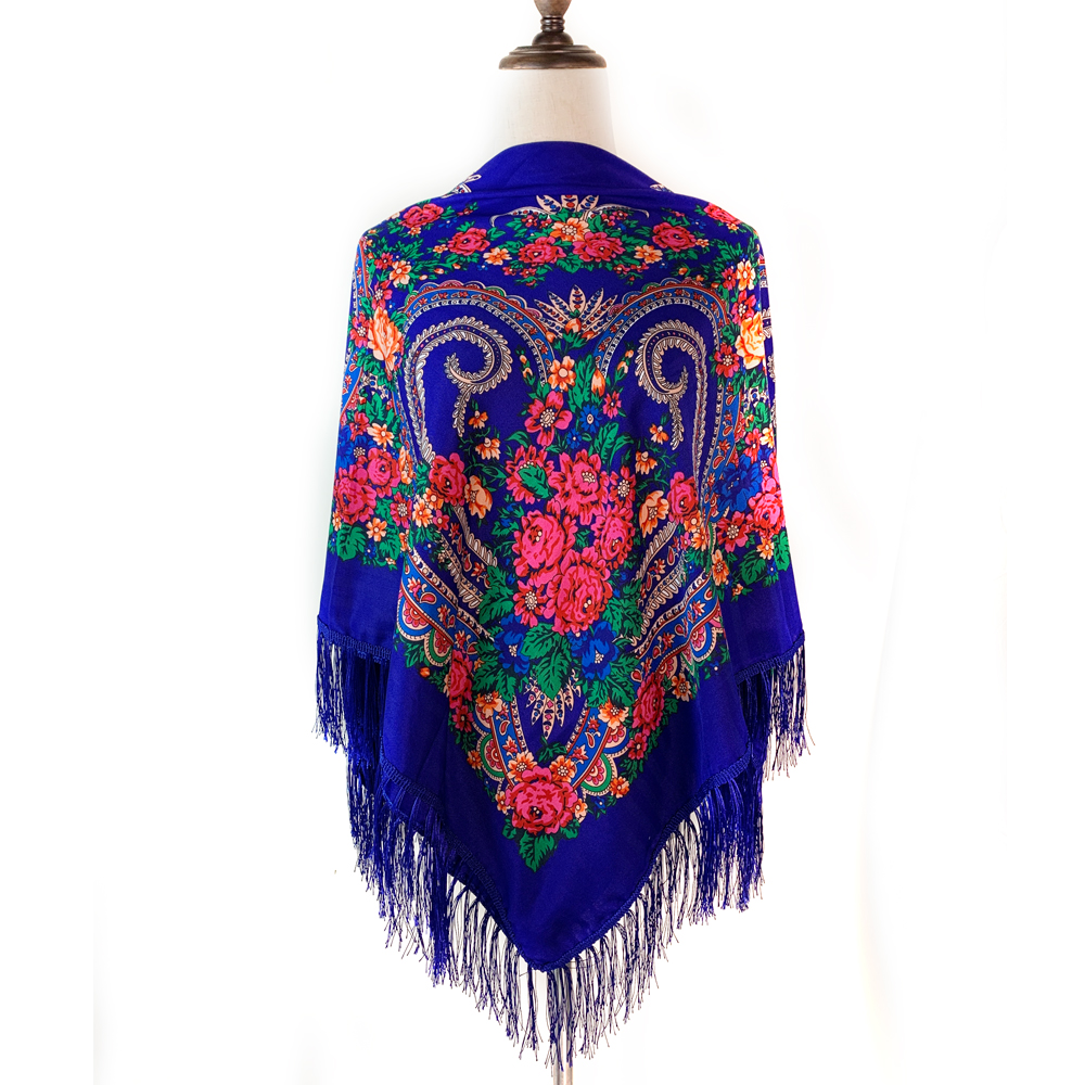 Écharpe carrée nationale russe 135*135cm, motif floral rétro, châle ukrainien à franges, foulard babouchka, couvre-chef