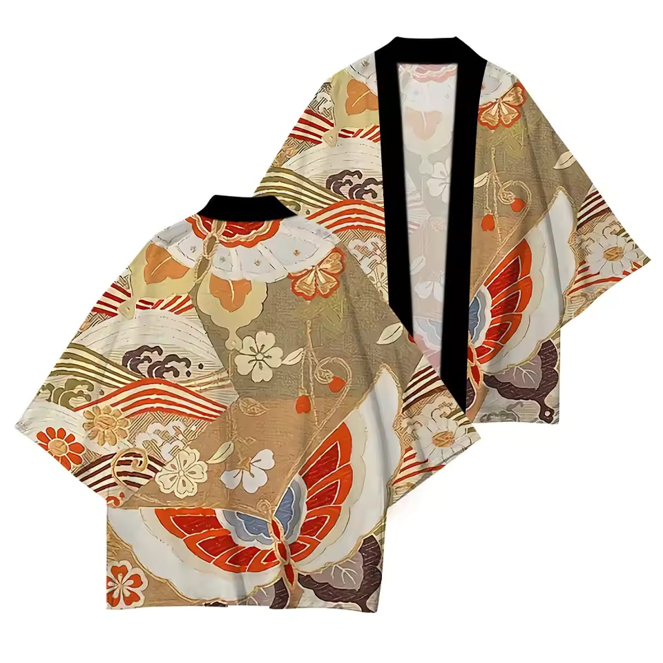 Robe traditionnelle japonaise, kimono japonais à imprimé fleurs de cerisier, confort décontracté, kimono de haute qualité à manches courtes pour l'été