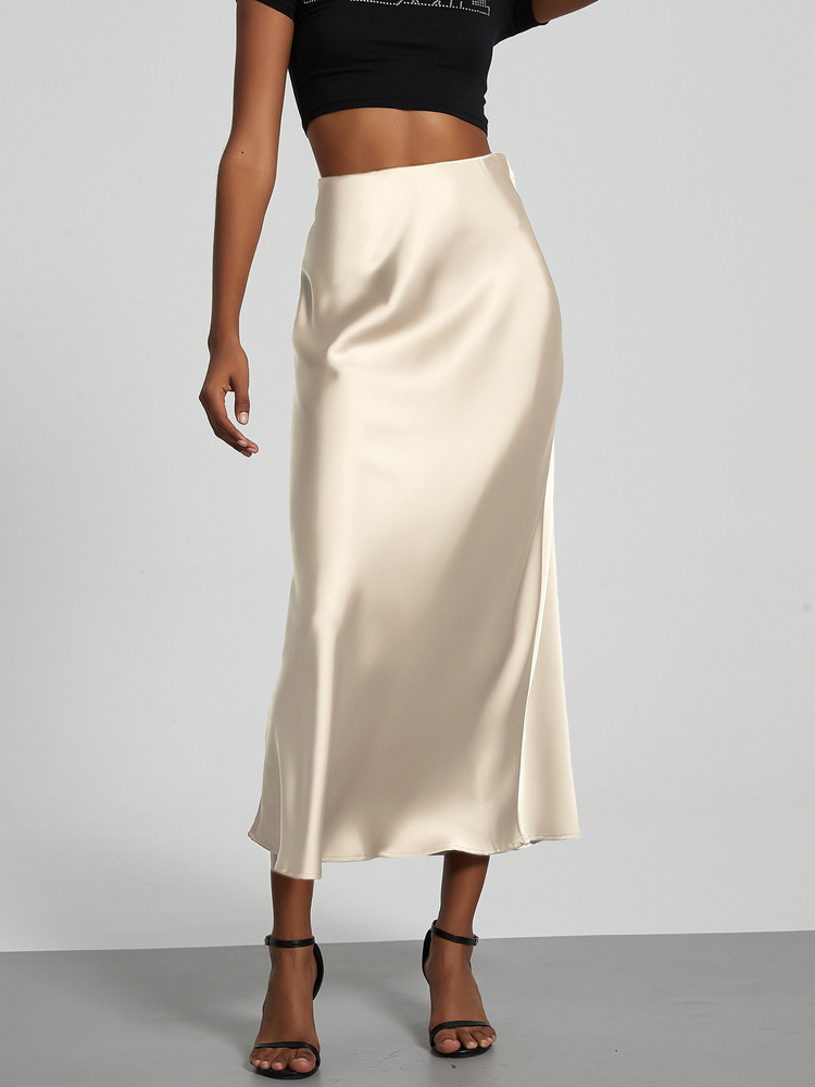 21 couleurs nouveau 2026 femmes élégantes taille haute Satin jupes longues femme été couleur unie Faldas