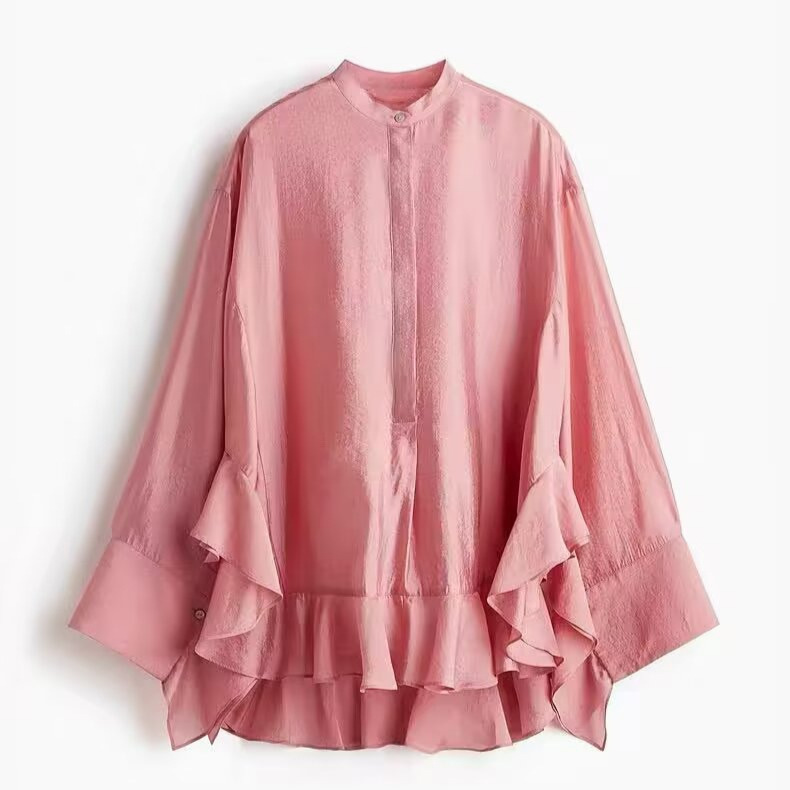 Chemises décontractées à ourlet à volants pour femmes, surdimensionnées, à plusieurs niveaux, simple boutonnage, Streetwear, Y2K, chemisier plissé élégant, automne