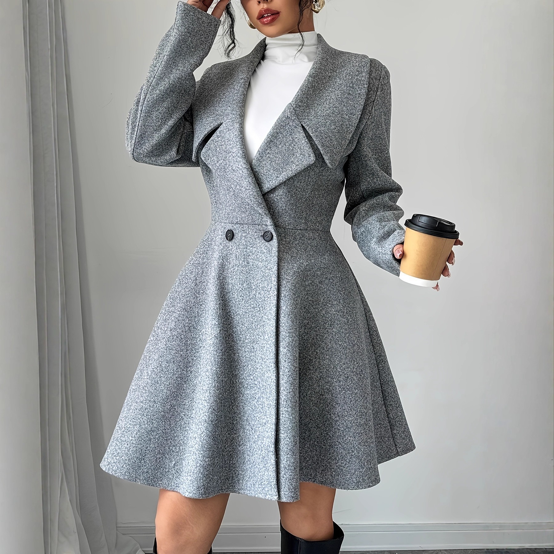Manteaux en laine pour femmes, manches longues, col rabattu, vestes pour dames, automne hiver, manteau d'extérieur