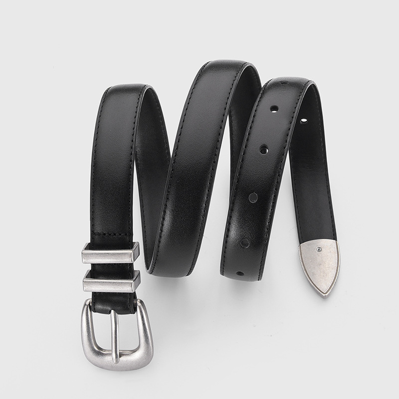 Ceinture en cuir de vache pour femmes, couche supérieure, boucle décorative en forme de sabot de cheval, amincissante pour Jeans, ceinture de taille coréenne en cuir noir