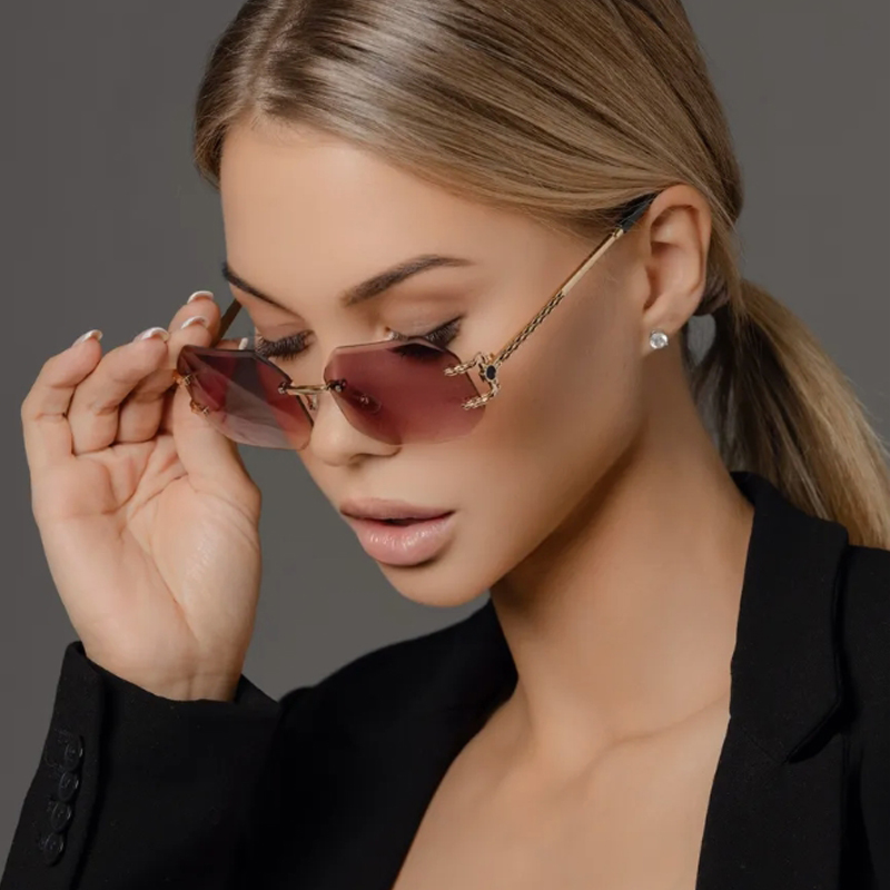 Lunettes de soleil dégradées polygone pour femmes et hommes, tendance, marque de styliste, rectangulaires, sans bords, coupe Len, UV400