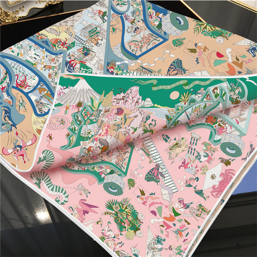 Foulards en soie de marque enveloppes Double imprimé foulard en soie sergé femmes châles Design de luxe Hijabs mode carré châle bouclé 90CM