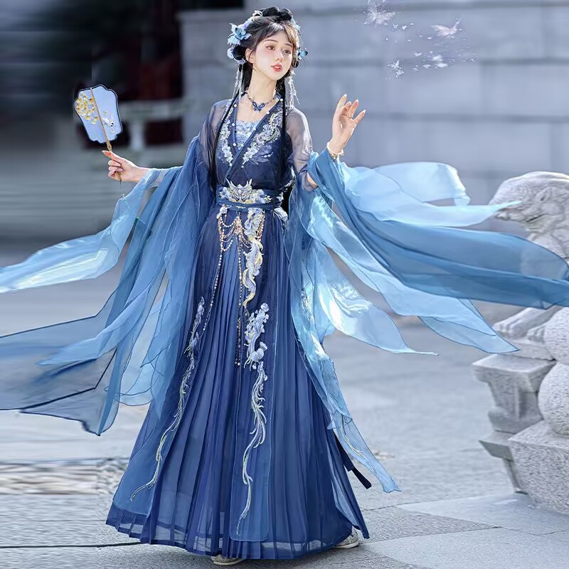 Nouvelle robe Hanfu femmes chinois brodé marine Hanfu costumes femme Halloween carnaval fée Cosplay Costume fête Hanfu robe