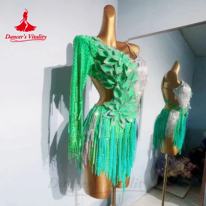 Robe de spectacle de danse latine pour femmes, personnalisée, Rumba Chacha Tanog, jupe de Costume professionnel de compétition, robes latines pour filles