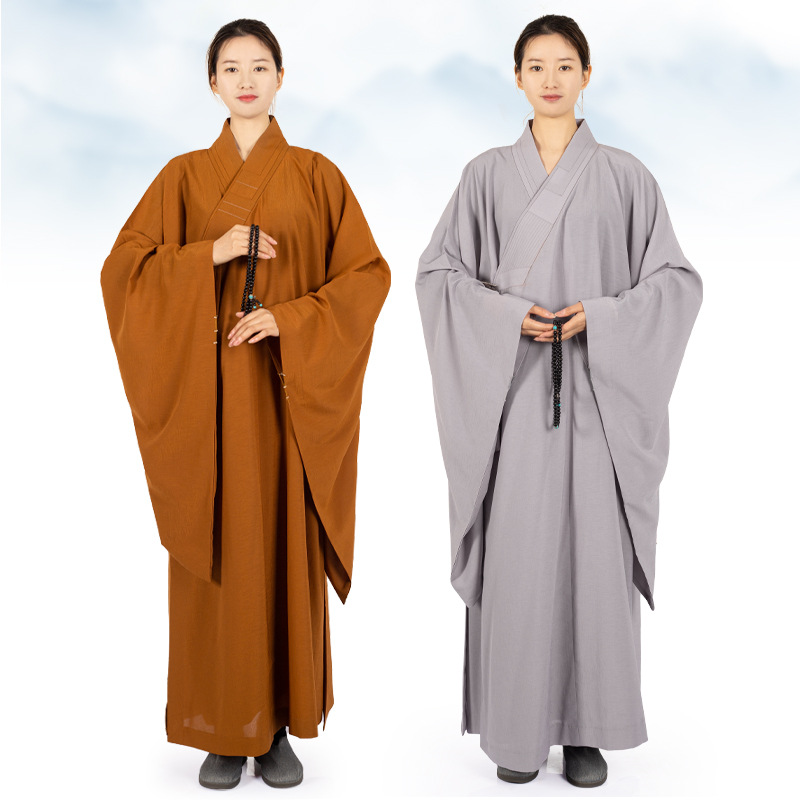 Robe traditionnelle chinoise de moines en lin pour adultes, longue robe pour le bouddhisme, vêtements de méditation Haiqing, vêtements de moine bouddhiste