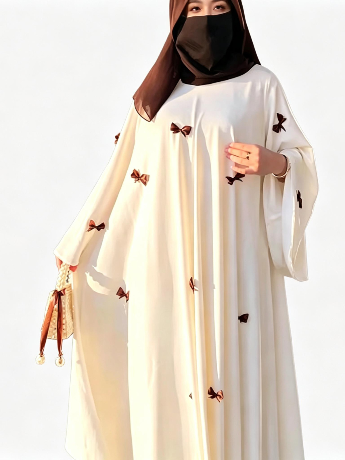 Robe femme Vintage Style doux Robe longue manches bouffantes jupe femme fée comme robes Abaya grande corne manches nœud Robe