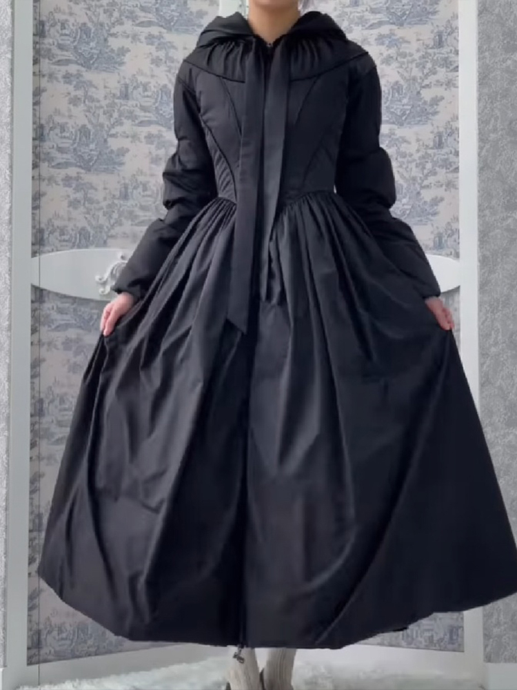 Femmes Chic solide robe Maxi veste bouffante coupe ajustée ligne S grand ourlet chaud longues Robes manteau 2026 nouvelle tenue dame haute rue vêtements d'extérieur