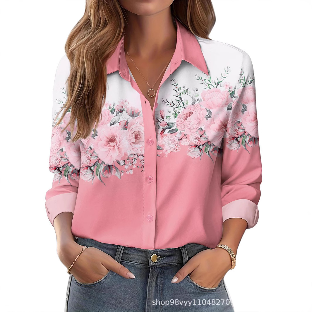 Fashion Floral Pattern Women Long Sleeve Shirts Autumn Casaul 3D Printed Street Ladies Blouse All Season Shirt Women Clothing