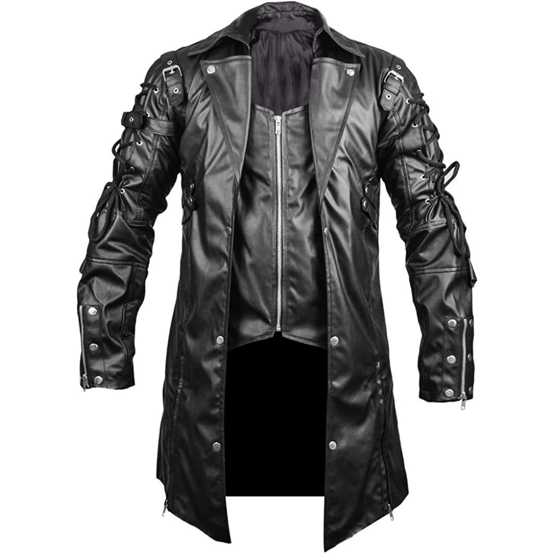 Veste longue en cuir hommes gothique Vintage en cuir PU Trench manteaux mode Moto Biker vêtements d'extérieur hommes Style Punk Moto vestes homme
