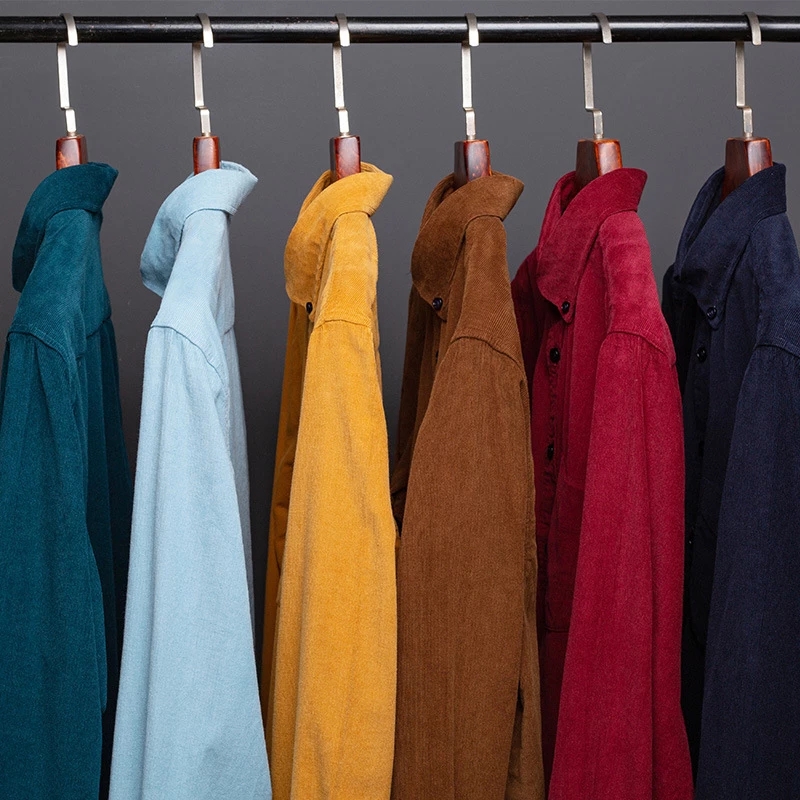 Taille S-7XL chemise en velours côtelé pour hommes à manches longues en coton décontracté coupe régulière doux confortable chemises habillées formelles Blouse hommes vêtements