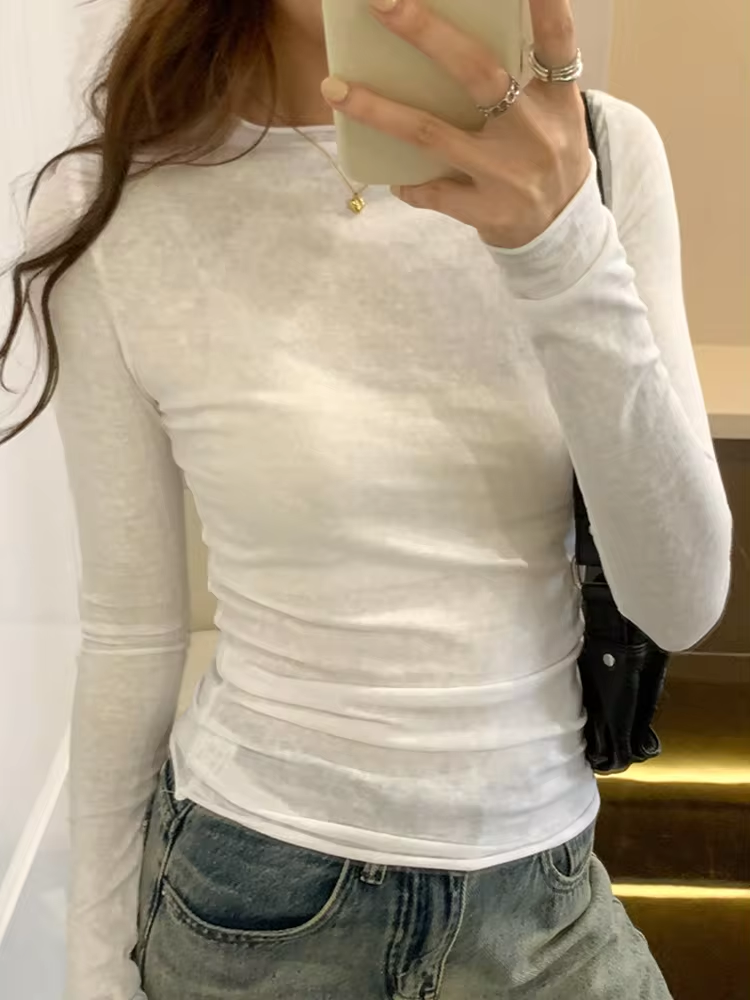 T-shirt à Manches sulfet Col Rond pour Femme, Streetwear Décontracté, de Haute Qualité, Collection Printemps-Automne