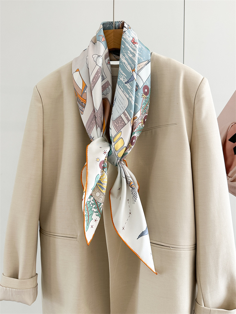 Nouvel arrivage : Foulard carré en twill de soie imprimé double face 18 mm, grand bandana en soie tendance pour femme 90*90 cm