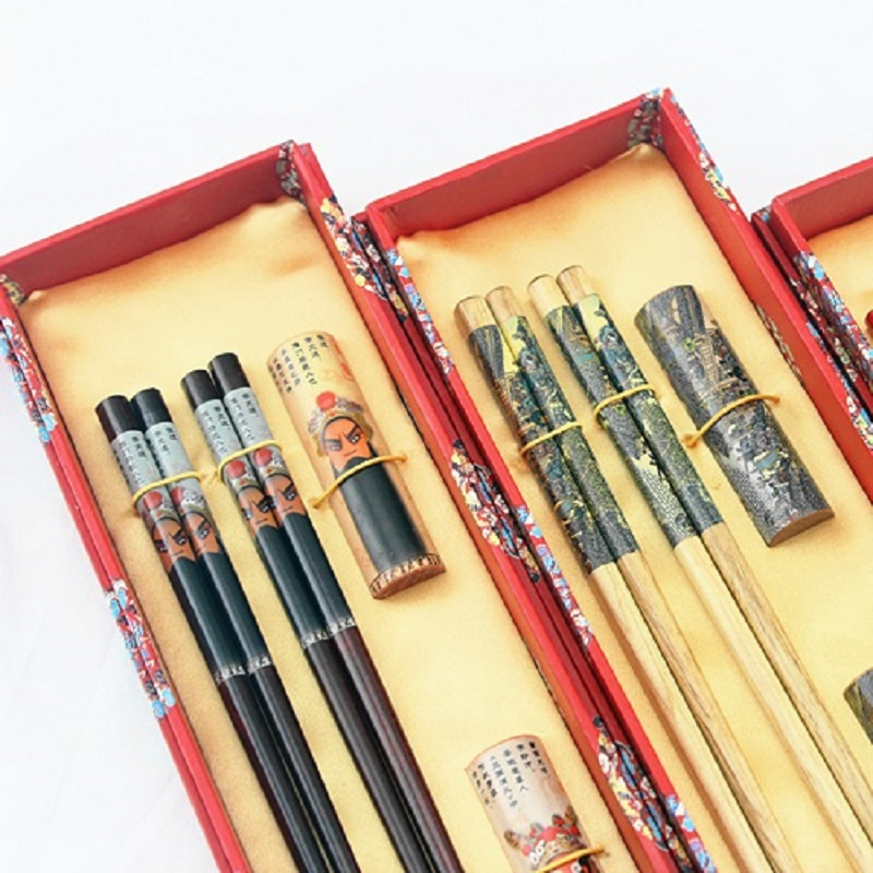 Baguettes en bois à grain de dragon chinois, cadeau d'affaires, cadeau de mariage, ensemble de baguettes, porte-baguettes, assistance