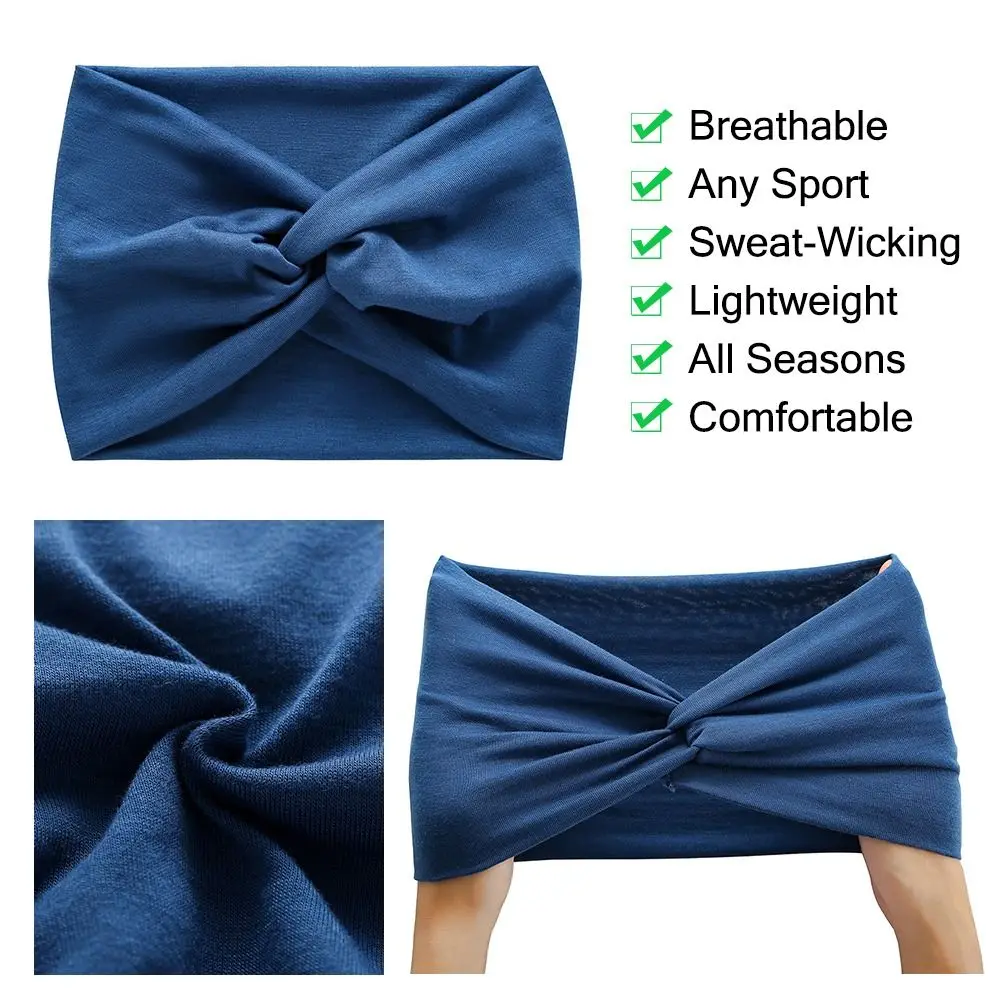 Bandeau large coréen en tricot à nœud croisé pour femme, bandeau uni élastique pour le sport et le yoga, accessoire pour cheveux de fille.