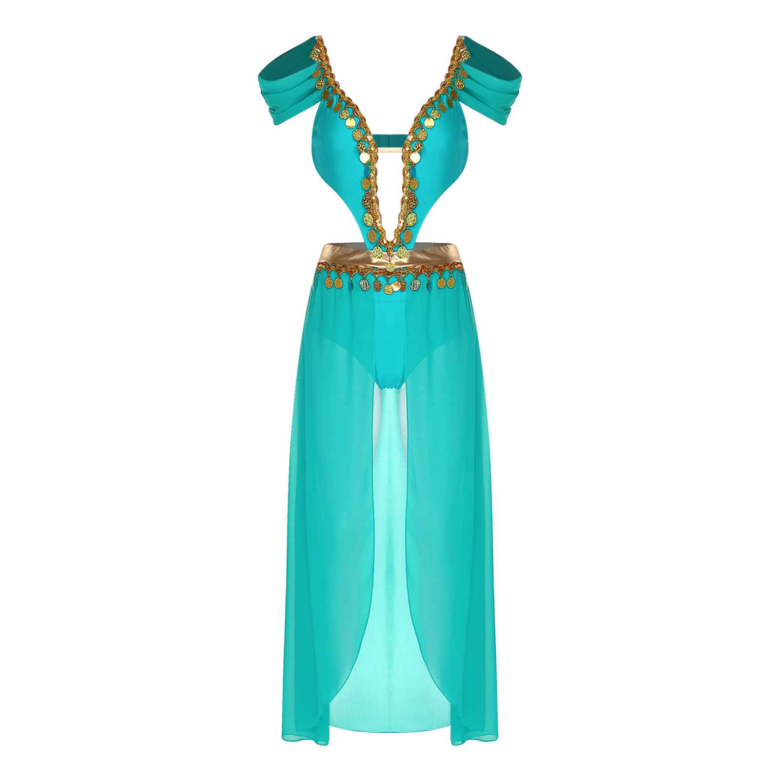 Costume de spectacle de danse du ventre ethnique pour femmes, robe à paillettes, ourlet en mousseline de soie, short intégré, robes d'halloween de danse orientale arabe