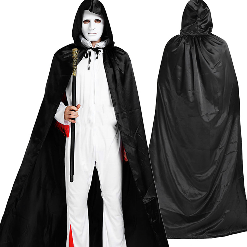 Cape à capuche unisexe, cape de sorcière à capuche, robe noire pour femmes, hommes, enfants, costumes de cosplay d'Halloween, performance de Noël