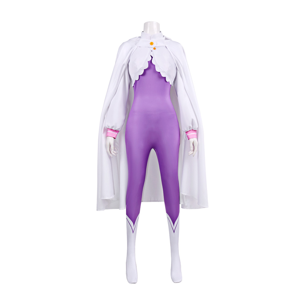 Déguisement Cosplay Emilia Re:Zero avec Cape à Capuche Oreilles de Chat Combinaison Violette Ensemble Complet pour Femmes Tenue de Fête Halloween