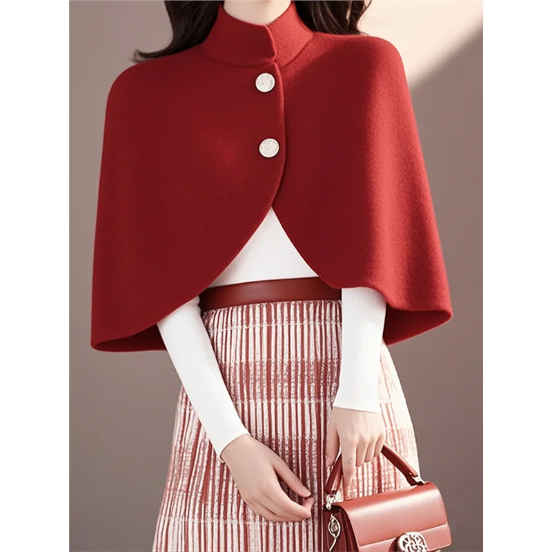 Manteau en laine élégant de style français pour femme, automne/hiver, nouvelle mode, ponchos, capes, courte cape blanche, vêtements pour femmes