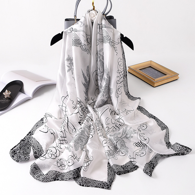 Écharpe en soie imprimée avec des notes musicales, châles longs de luxe pour femmes, écharpes de mode pour femmes, hijab musulman, foulards 180 cm