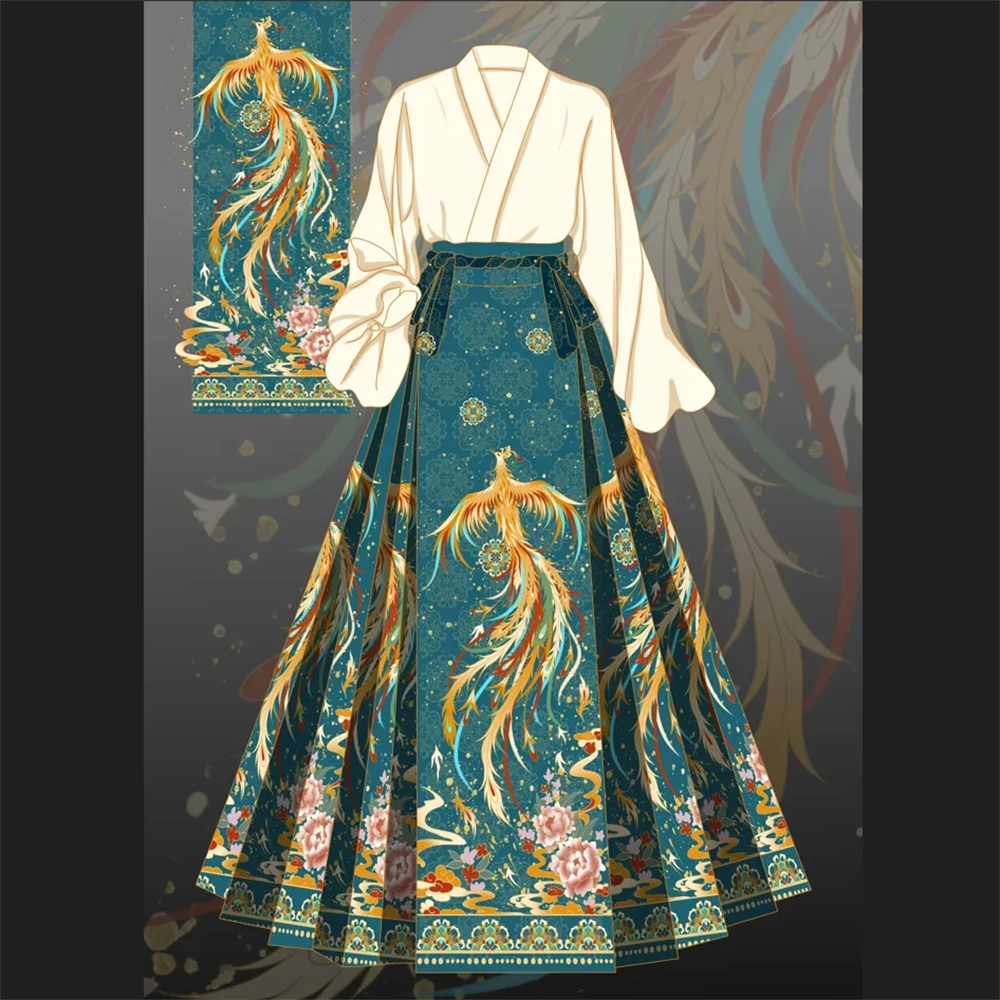 Hanfu Phoenix-Jupe Visage de Cheval pour Femme, Jupes Originales, Style Chinois Classique Trempé de Toast, Ventes de Vêtements, Nouveau