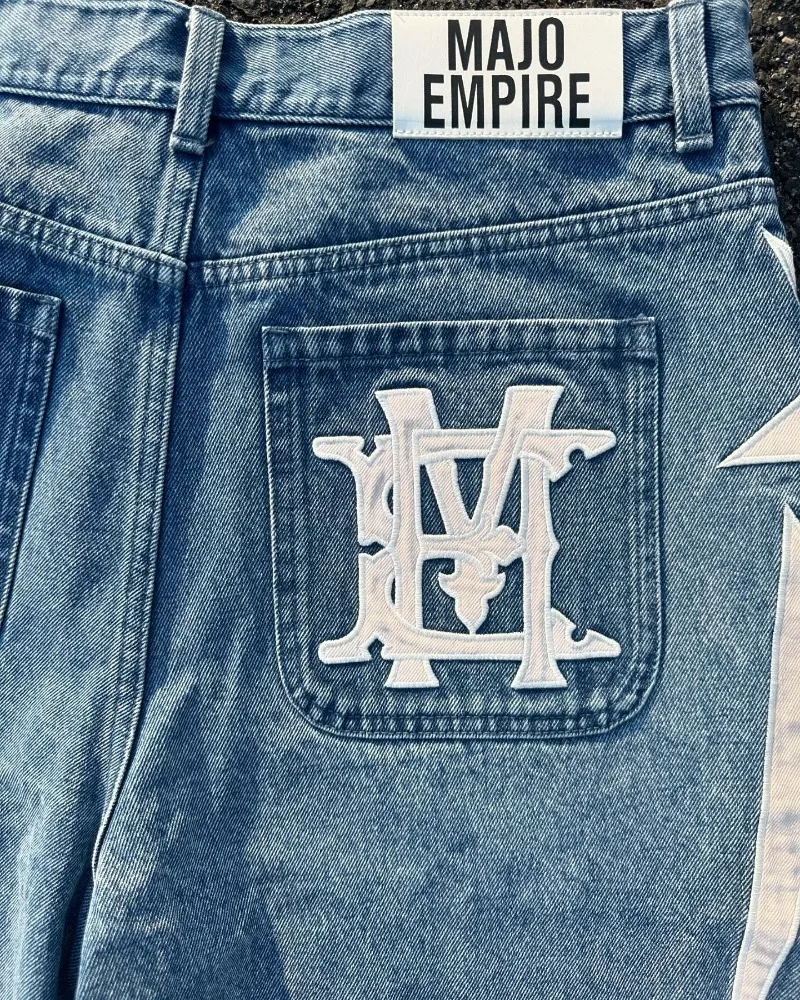 Jean à jambes larges pour hommes, tendance de la mode américaine, style de rue, baggy brodé Y2k, short décontracté Goth punk High street