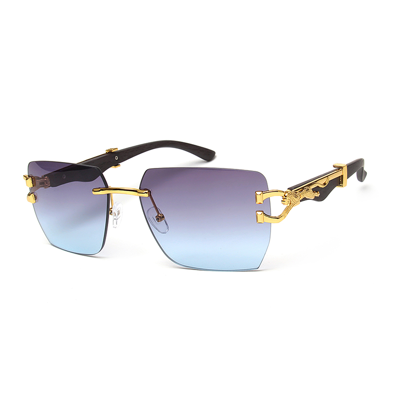 Lunettes de soleil d'extérieur à monture léopard carrée sans bords pour hommes et femmes, dégradé de styliste, mode Vintage, lunettes de luxe