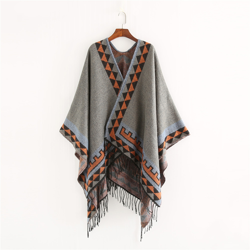 Style indien mode géométrique gland Pashmina Poncho et Capes manteau femmes écharpes automne hiver chaud châle Cachemire foulards
