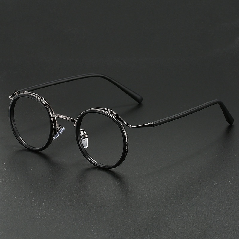 Monture de lunettes de luxe rétro de marque, monture ronde pour hommes et femmes, en alliage d'acier inoxydable ultraléger, anti-lumière bleue