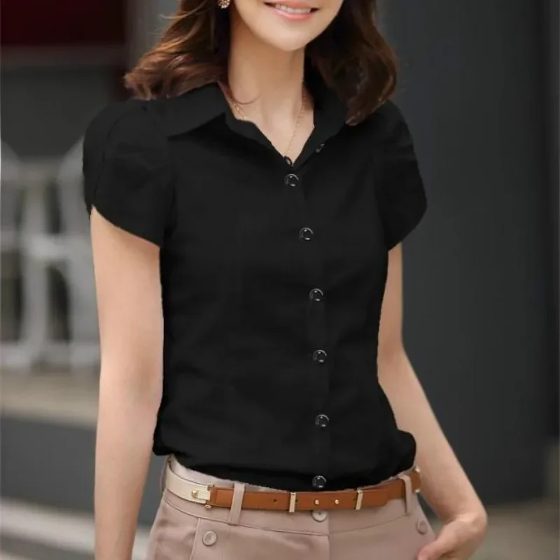 Chemise pour femme, haut d'été pour femme, chemises noires et blanches pour femme, chemisier de bureau pour femme, vêtements de travail pour femme, manches courtes