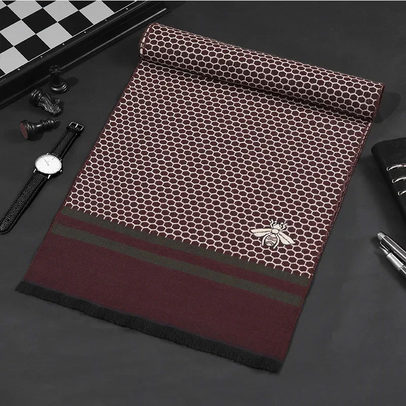 Écharpe de marque classique pour hommes, écharpe chaude en cachemire de haute qualité pour l'hiver, châle Vintage longue enveloppe, écharpe de luxe de styliste pour cadeaux masculins
