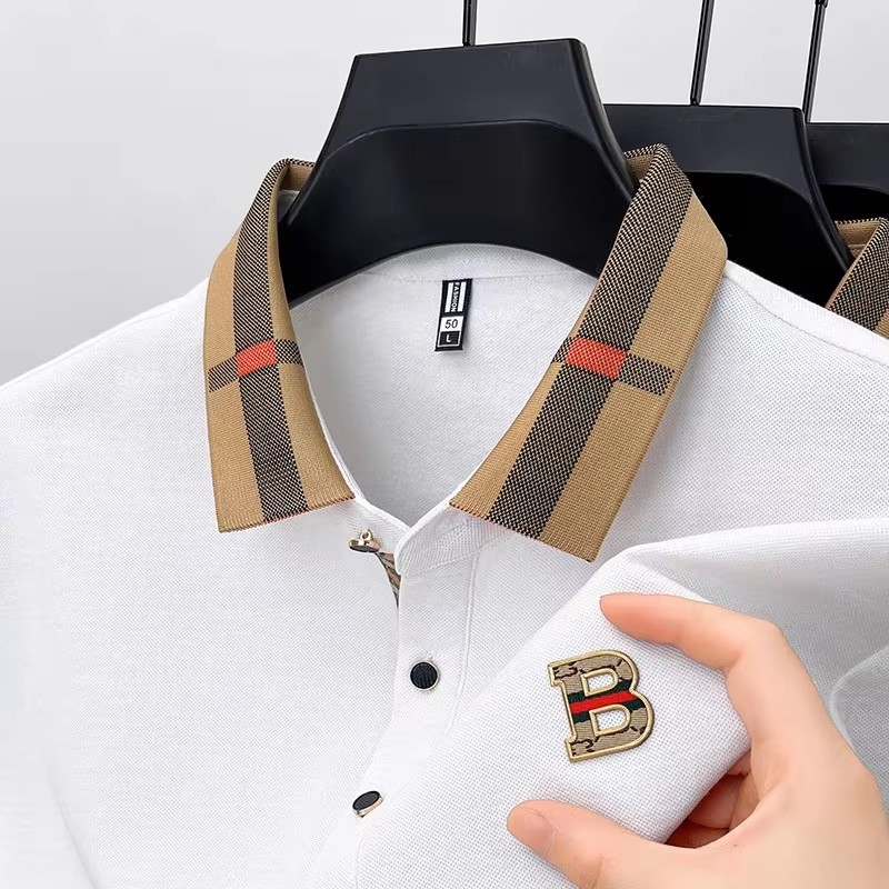 Polo à manches courtes avec logo de marque de luxe pour hommes, nouveau t-shirt d'été haut de gamme en coton et soie respirant, vêtements décontractés à la mode