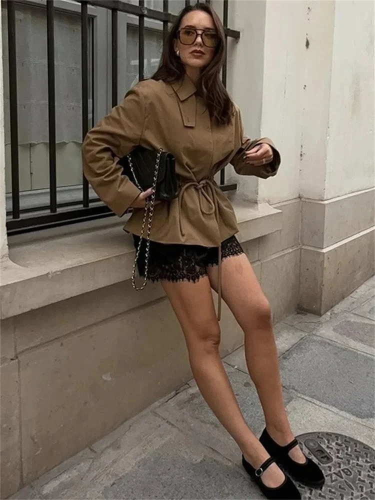Vestes amples à lacets pour femmes, manteau à revers, manches longues, Patchwork, Streetwear pour les déplacements, vestes Vintage, vêtements d'extérieur