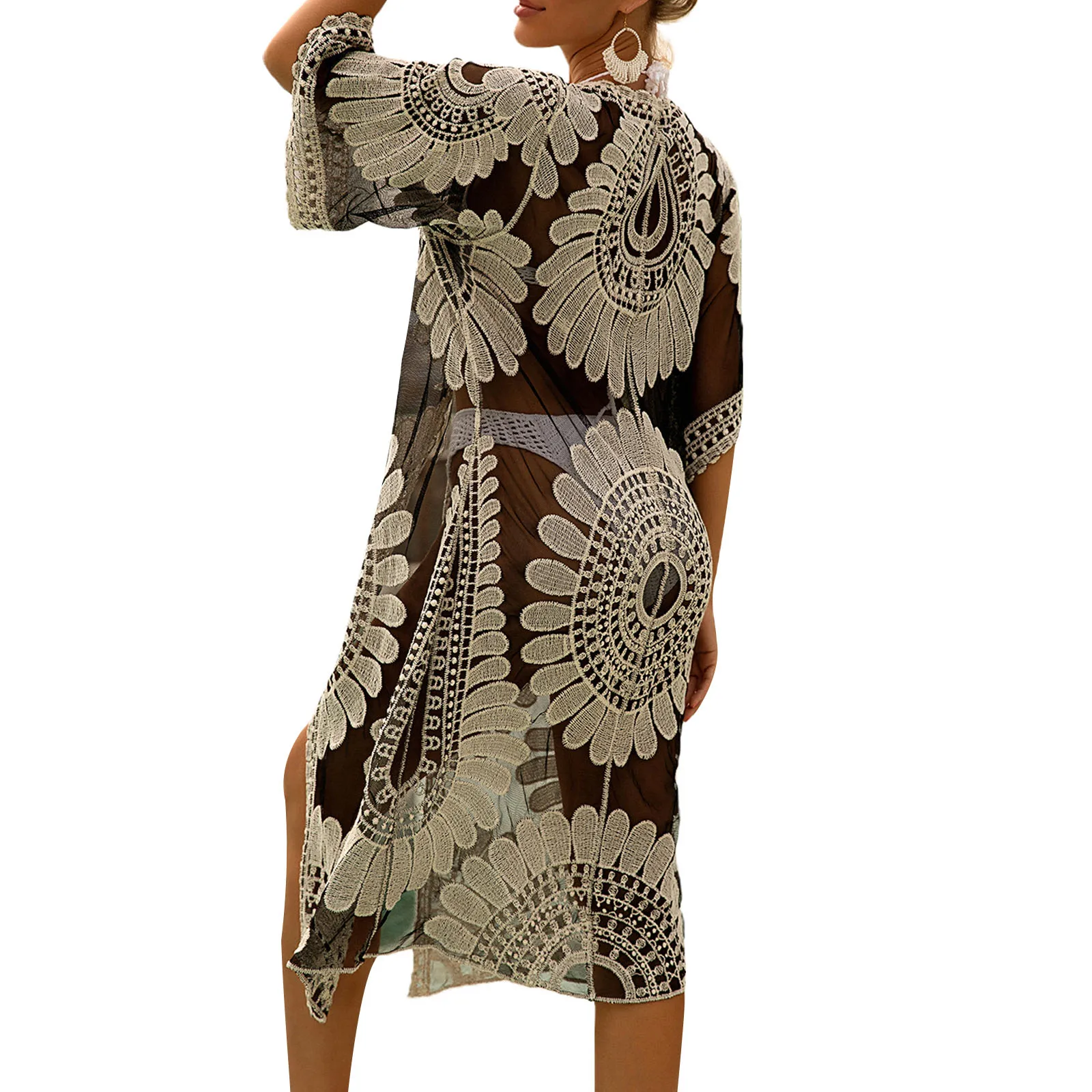 Kimono Long à Manches Mi-sulfpour Femme, Ouvert Devant, Cardigan de Plage à la Mode, Nouvelle Collection