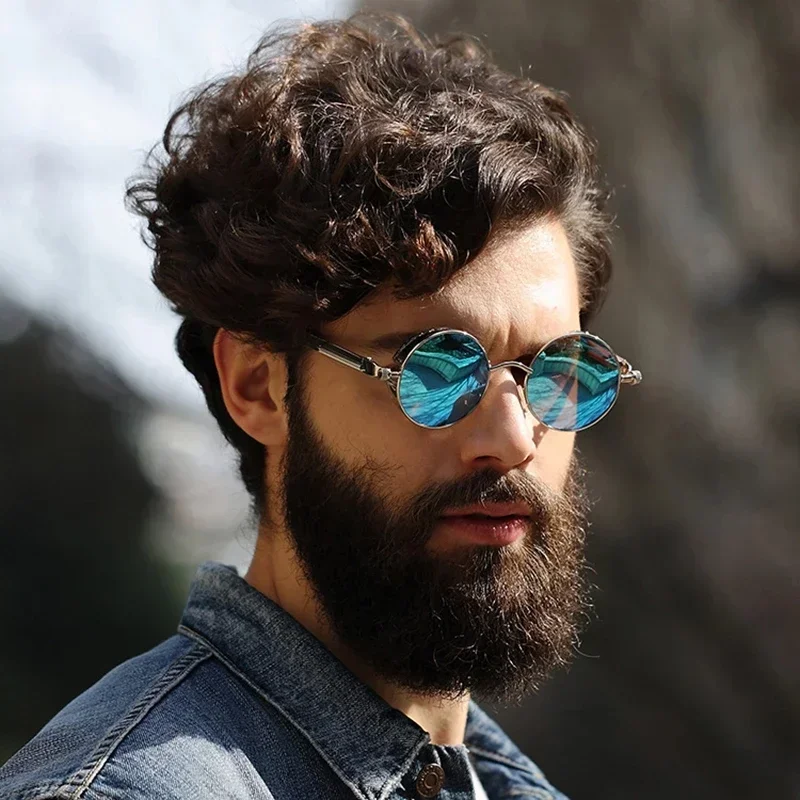 Lunettes de soleil steampunk classiques pour hommes et femmes, monture ronde en métal rétro, lunettes de soleil UV400