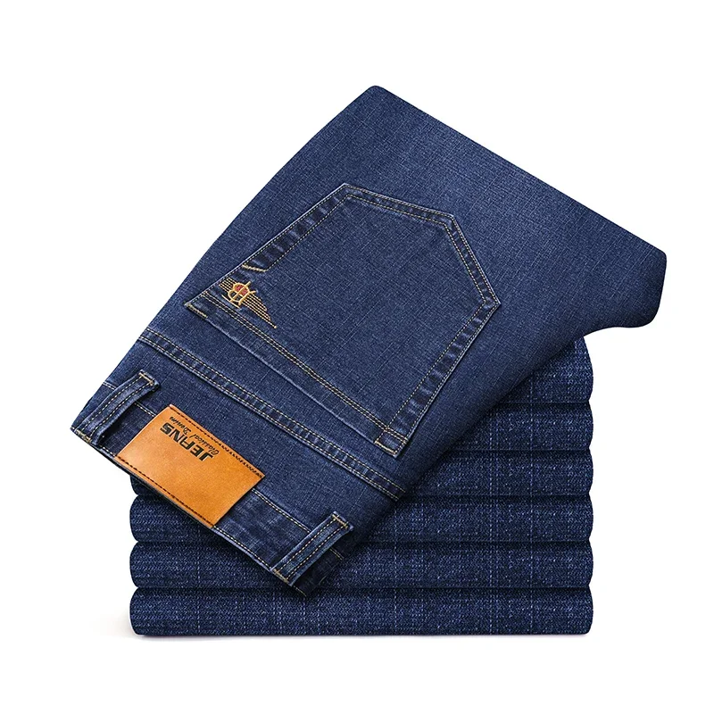 Grande taille 42 44 46 printemps automne hommes mode jean décontracté noir bleu classique affaires droite élasticité marque Denim pantalon
