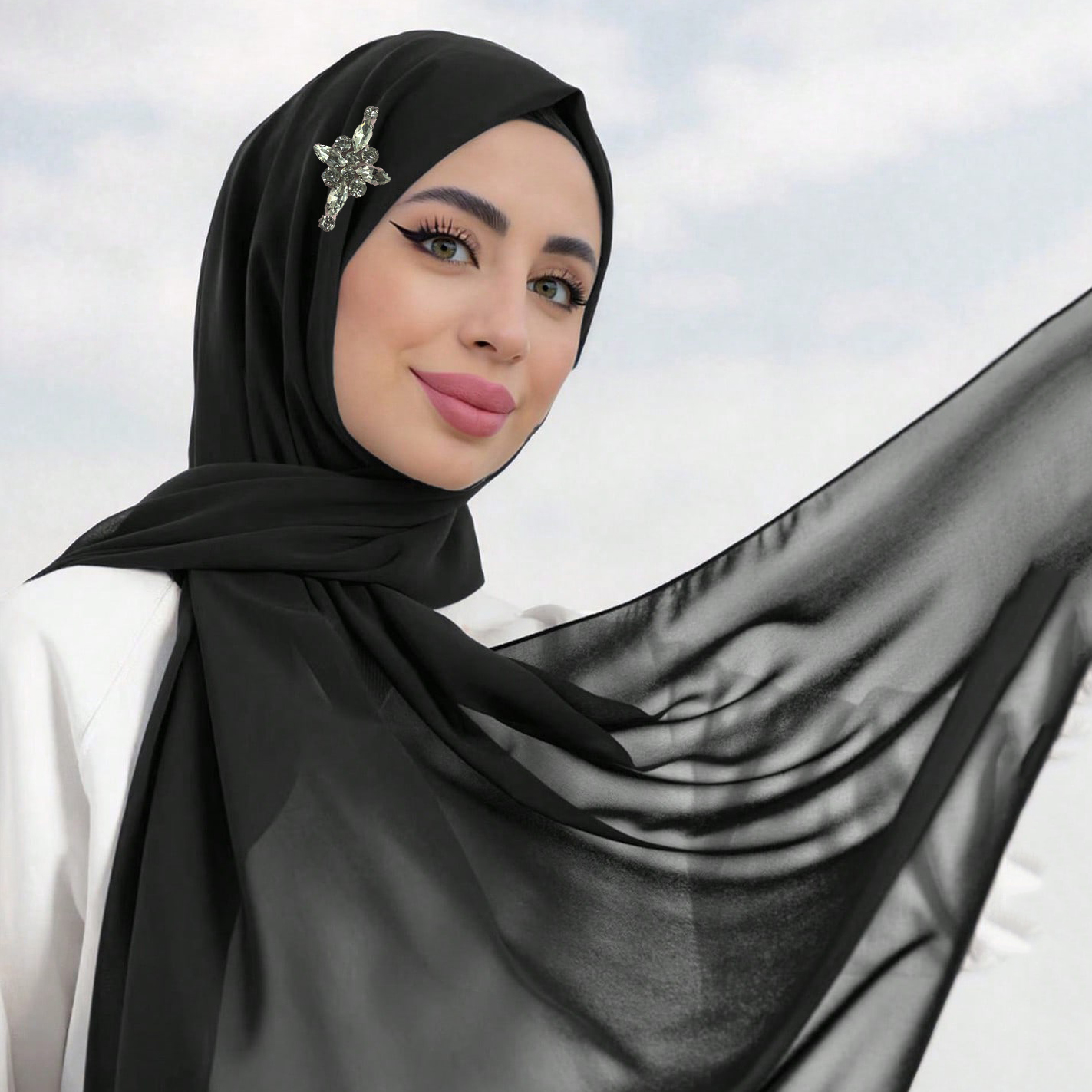 Haute qualité Premium en mousseline de soie Hijab strass écharpe malaisienne Hijab châles écharpe femmes musulmanes couleur unie bandeau