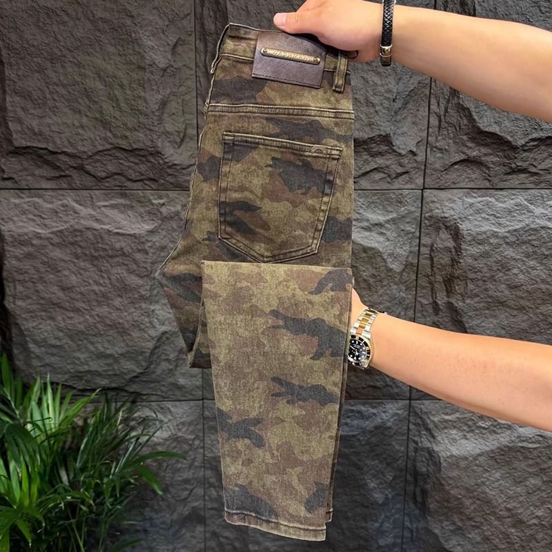 Jeans Homme Italie Luxe Lavé Camouflage Coupe Slim Droite 2026 Nouvelle Collection Haut de Gamme Tendance Décontracté Pantalon Long