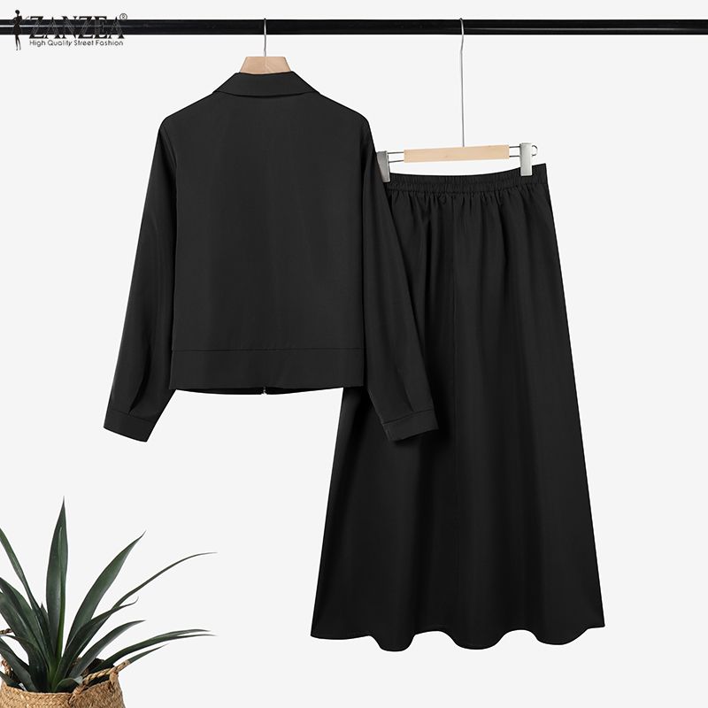 Tenues modestes pour femmes, ensembles de jupes longues à manches longues et jupes maxi évasées en 2 pièces, ensembles ZANZEA, tenues musulmanes islamiques avec hijabs