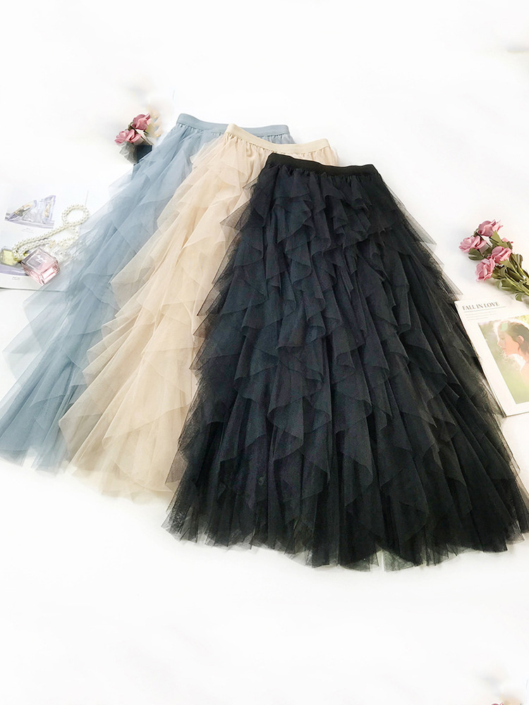 Mode Tutu Tulle jupe femmes longue Maxi jupe 2024 printemps été coréen noir rose taille haute jupe plissée femme