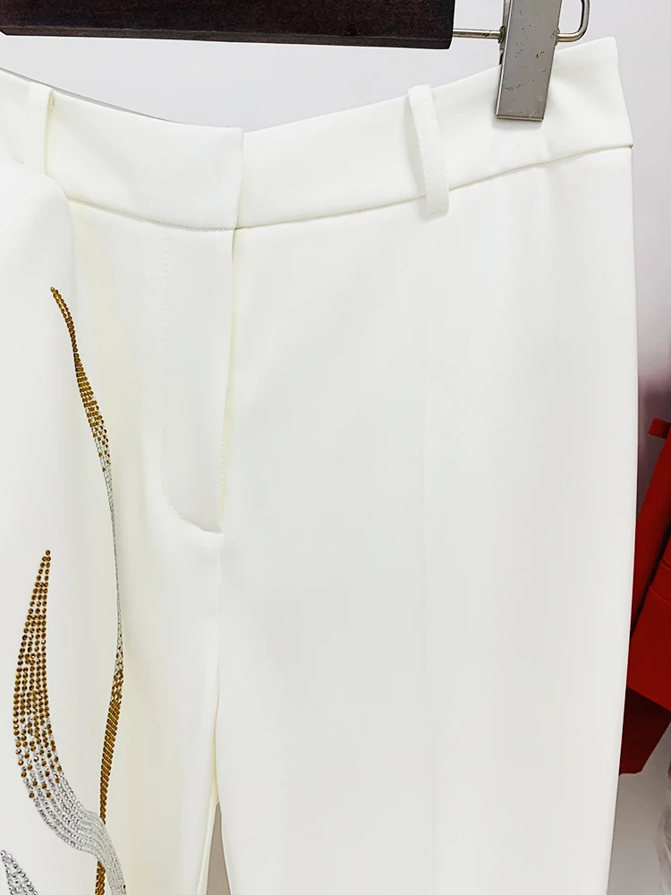 Blazer et pantalon évasé avec ceinture pour femme, ensemble de piste de créateur, diamants colorés trempés, nouvelle mode ET, remise des diplômes élevée, 2 pièces, 2025