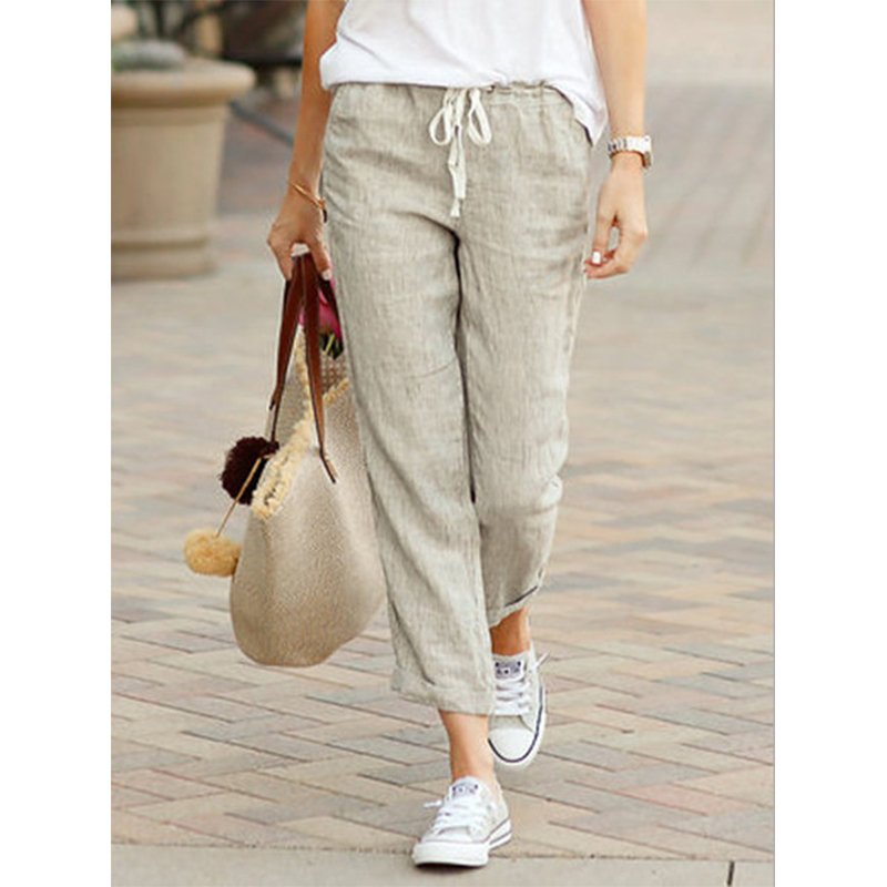 Pantalon décontracté femme 2026 printemps-été, couleur unie, taille haute, cordon de serrage, élastique, longueur cheville, poches, style sarouel