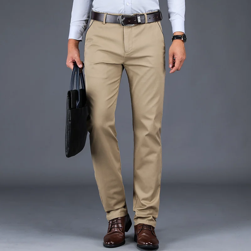 Pantalon décontracté 2024 coton pour hommes, classique, droit, ample, taille haute, élastique, vêtements de marque, nouvelle collection 98%