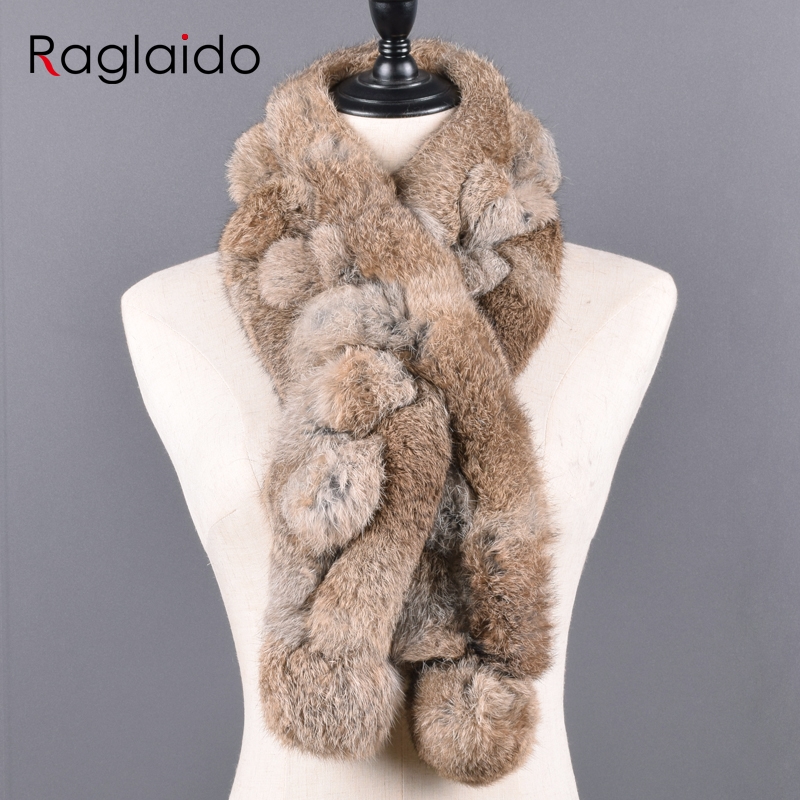 Femmes hiver lapin fourrure écharpe 100% naturel lapin fourrure mode chaud et doux foulard en gros Pompon fourrure foulards bandeaux
