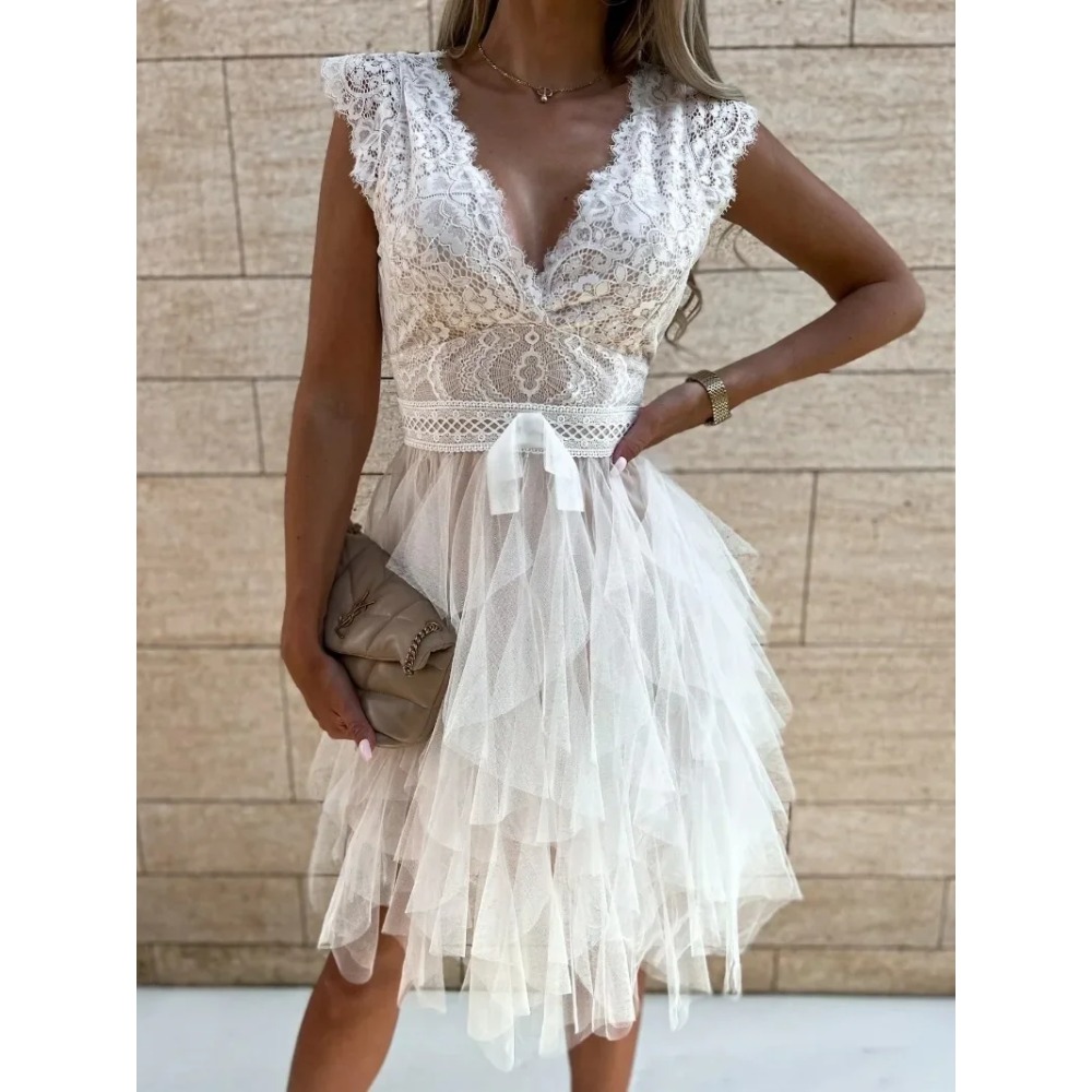 Robe longue de soirée en dentelle blanche pour femmes, Sexy, col en V, dos nu, à lacets, moulante, automne hiver